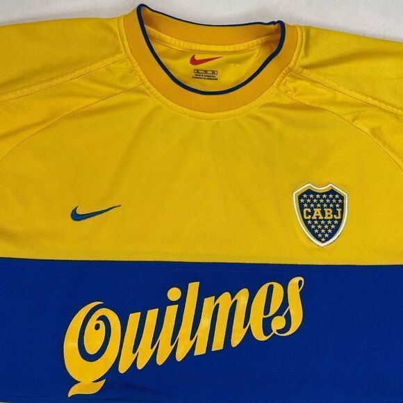 VINTAGE NIKE  Boca Jr 2000 2001 Soccer Futbol Jersey Men XL Yellow Short Sleeve - Picture 2 of 13